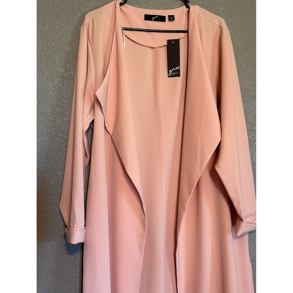 GNW Womens Plus Size 2X Peach Pink Open Front Draped Trench Coat Jacket NWT - Picture 3 of 14